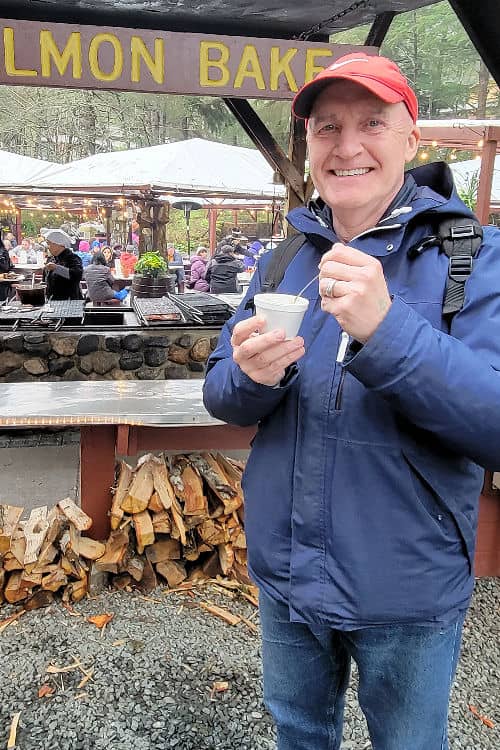 Brian trying the chowder
