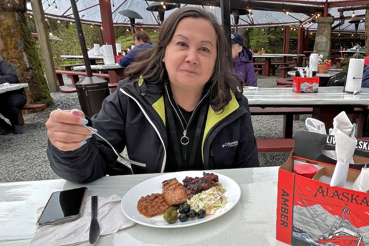 Enjoying the salmon bake