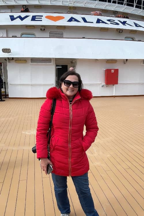 Wearing my synthetic coat on an Alaska cruise