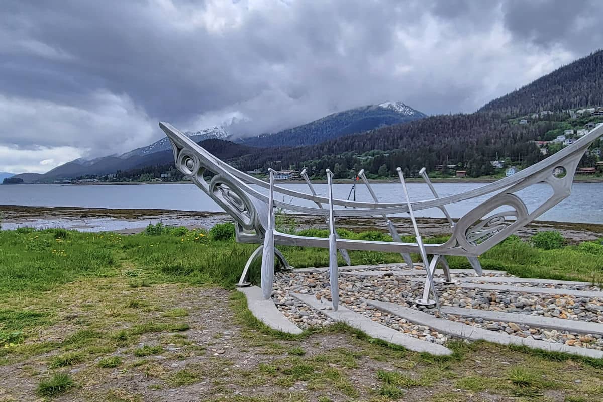 Aluminum canoe near the Whale Project in Juneau, Alaska