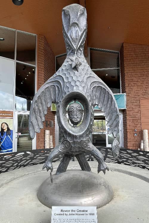 Raven the Creator sculpture at the entrance
