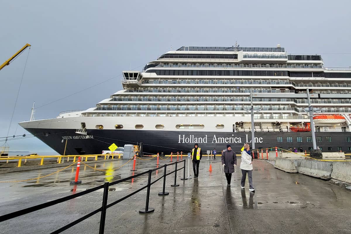 Holland America ship docked at the Anchorage cruise port