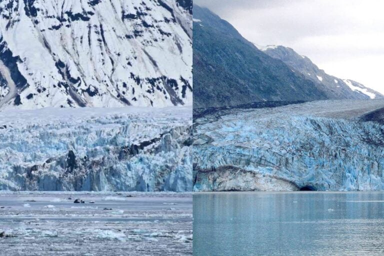 A glacier in Alaska in May vs. September