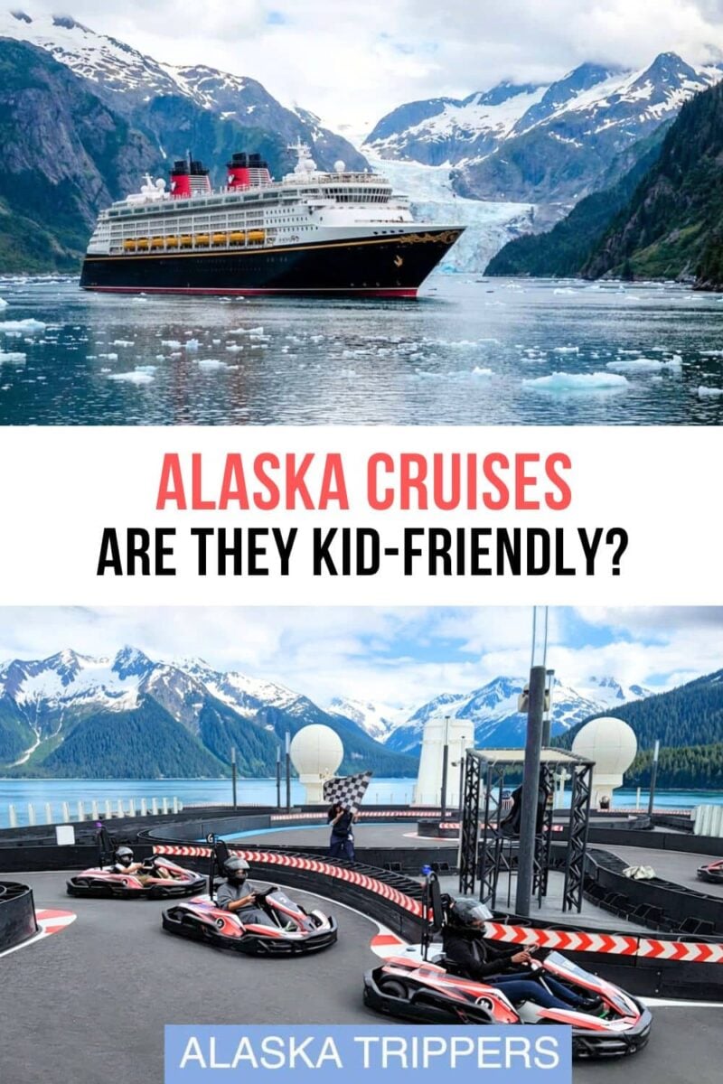 Disney Wonder in Endicott Arm, Alaska and the Norwegian Bliss Speedway, a kid-friendly activity