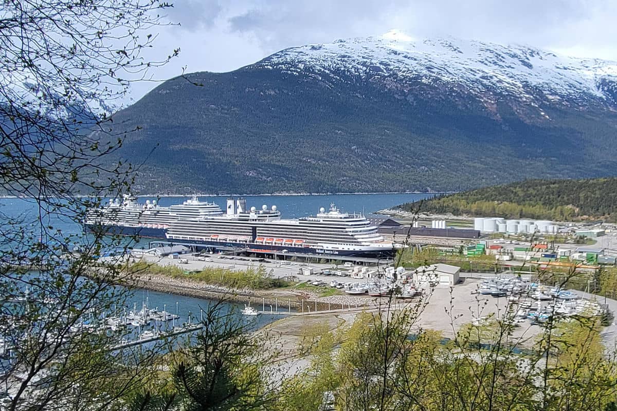 View of the Skagway cruise port from the Dewey Lake Trail