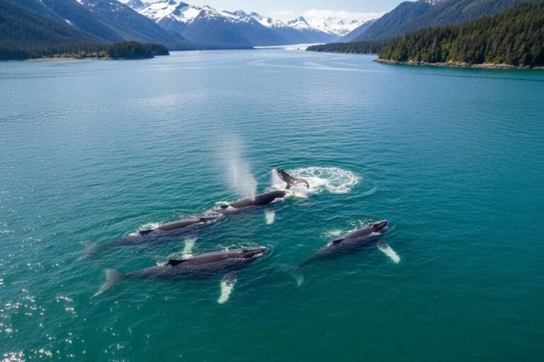 Drone shot of humpback whales near Icy Strait Point