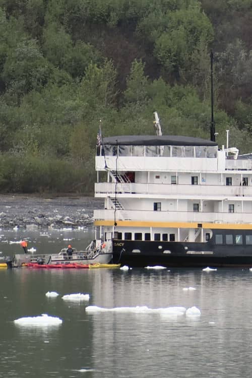 Kayaks on the back of an Uncruise vessel