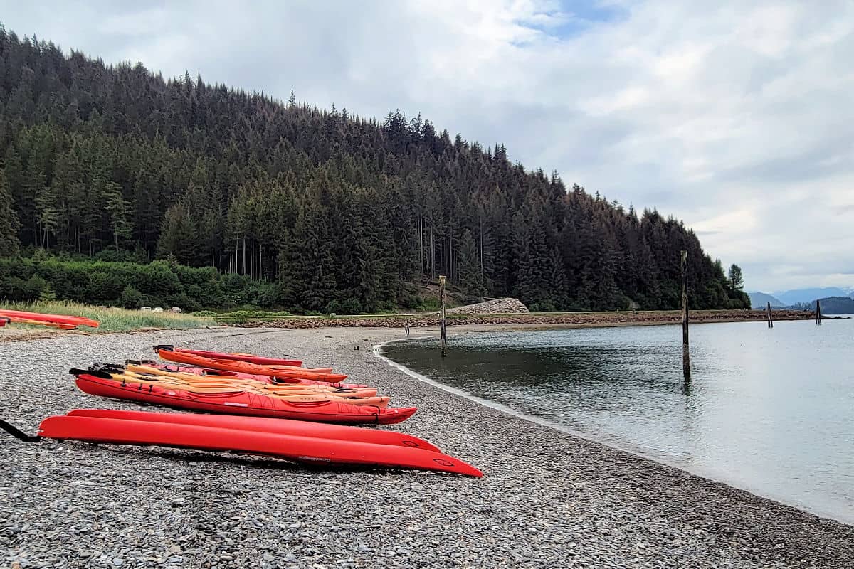 Kayaks on the beach in Icy Strait