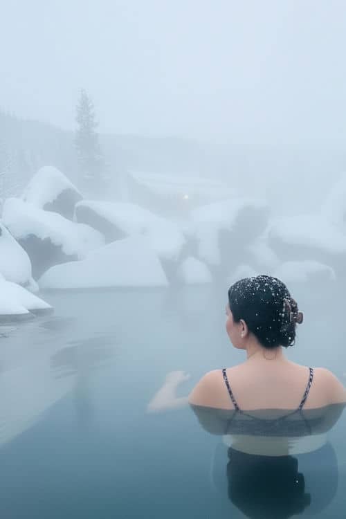 enjoying the Chena Hot Springs in winter